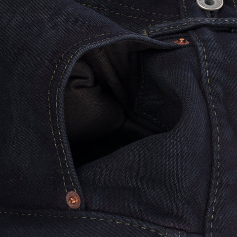 Iron Heart IH-634S-B in 21oz indigo overdyed black selvedge denim jeans available at Rugged Gentlemen Shoppe