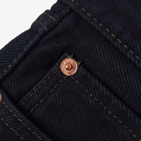 Iron Heart IH-634S-B in 21oz indigo overdyed black selvedge denim jeans available at Rugged Gentlemen Shoppe