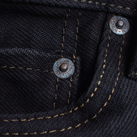 Iron Heart IH-777S-21od in 21oz indigo overdyed black selvedge denim jeans available at Rugged Gentlemen Shoppe