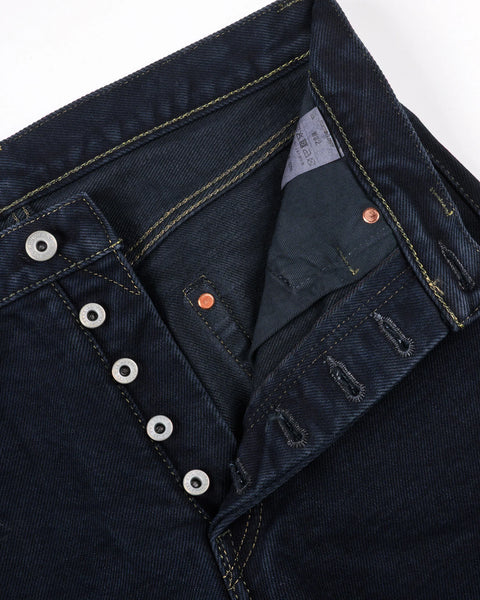 Iron Heart IH-888S-21od indigo overdyed black in 21oz selvedge denim jeans available at Rugged Gentlemen Shoppe