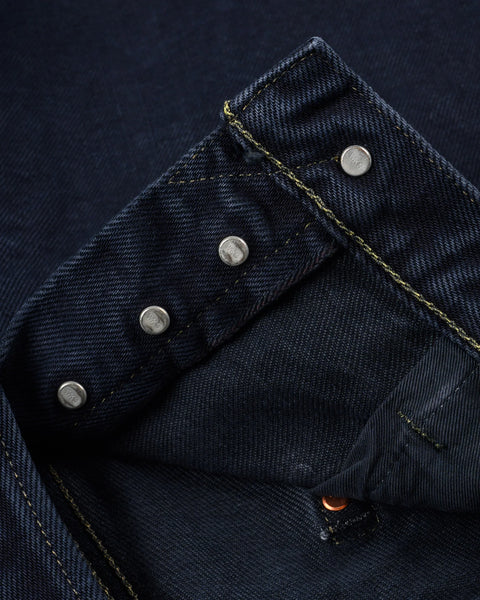 Iron Heart IH-888S-21od indigo overdyed black in 21oz selvedge denim jeans available at Rugged Gentlemen Shoppe