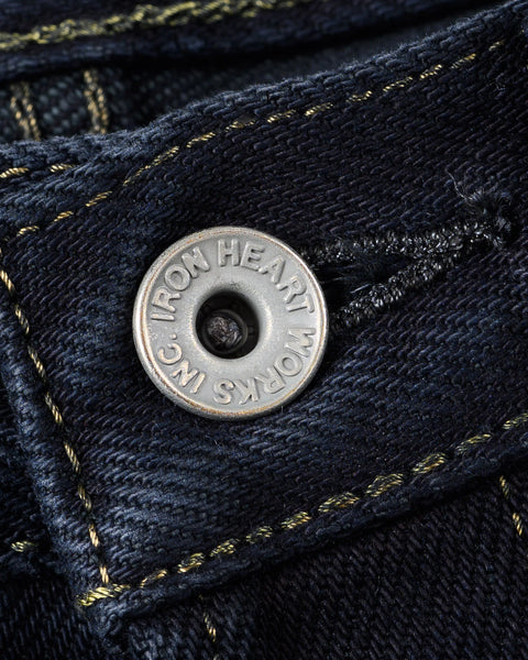 Iron Heart IH-888S-21od indigo overdyed black in 21oz selvedge denim jeans available at Rugged Gentlemen Shoppe
