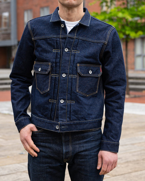 Ironheart IHJ-139-IND selvedge denim type II jacket 19oz lifestyle look model wearing in Rugged Gentlemen Shoppe Singapore