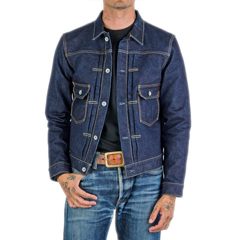 Ironheart IHJ-139-IND selvedge denim type II jacket 19oz front view model wearing unbutton in Rugged Gentlemen Shoppe Singapore