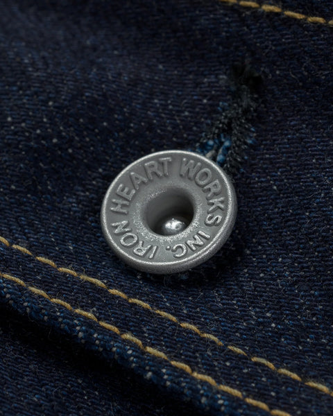 Ironheart IHJ-139-IND selvedge denim type II jacket 19oz button close-up in Rugged Gentlemen Shoppe Singapore