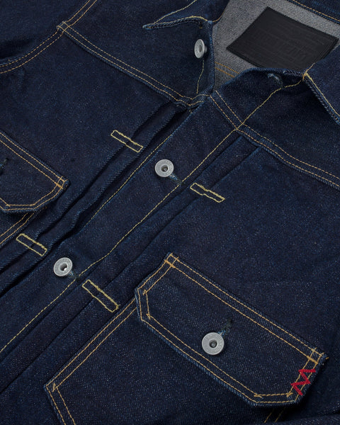 Ironheart IHJ-139-IND selvedge denim type II jacket 19oz fabric close-up in Rugged Gentlemen Shoppe Singapore