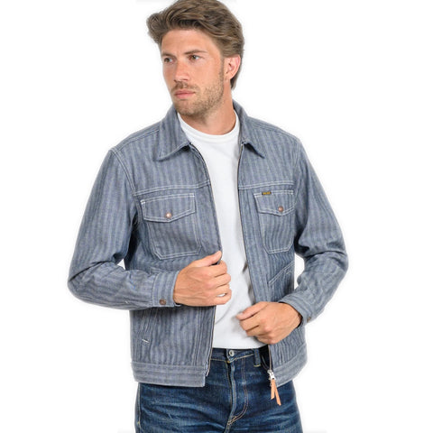 Iron Heart IHJ-164-BLU herringbone work jacket 10.5oz selvedge denim jeans available at Rugged Gentlemen Shoppe