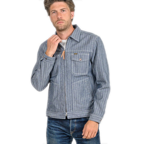 Iron Heart IHJ-164-BLU herringbone work jacket 10.5oz selvedge denim jeans available at Rugged Gentlemen Shoppe