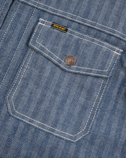 Iron Heart IHJ-164-BLU herringbone work jacket 10.5oz selvedge denim jeans available at Rugged Gentlemen Shoppe