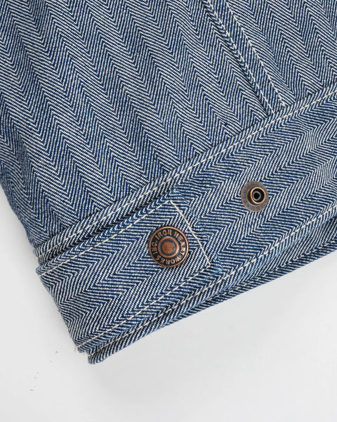 Iron Heart IHJ-164-BLU herringbone work jacket 10.5oz selvedge denim jeans available at Rugged Gentlemen Shoppe
