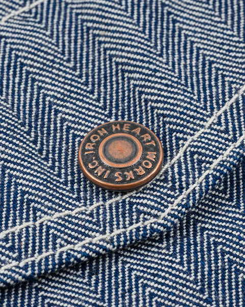Iron Heart IHJ-164-BLU herringbone work jacket 10.5oz selvedge denim jeans available at Rugged Gentlemen Shoppe