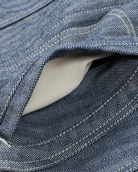 Iron Heart IHJ-164-BLU herringbone work jacket 10.5oz selvedge denim jeans available at Rugged Gentlemen Shoppe