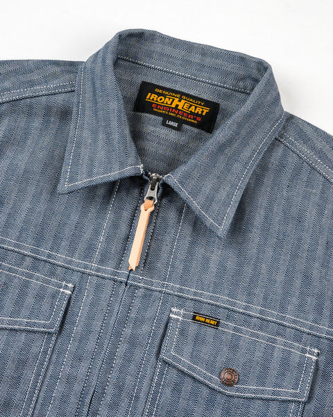 Iron Heart IHJ-164-BLU herringbone work jacket 10.5oz selvedge denim jeans available at Rugged Gentlemen Shoppe