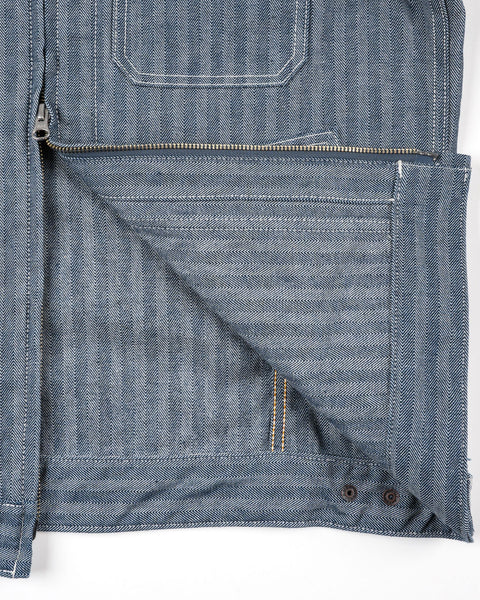 Iron Heart IHJ-164-BLU herringbone work jacket 10.5oz selvedge denim jeans available at Rugged Gentlemen Shoppe