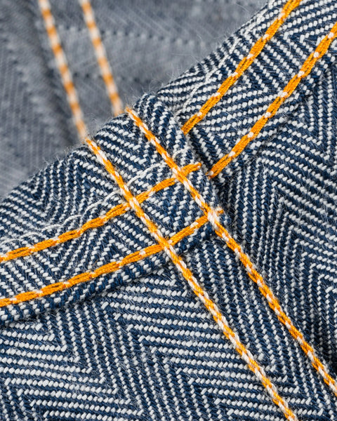 Iron Heart IHJ-164-BLU herringbone work jacket 10.5oz selvedge denim jeans available at Rugged Gentlemen Shoppe