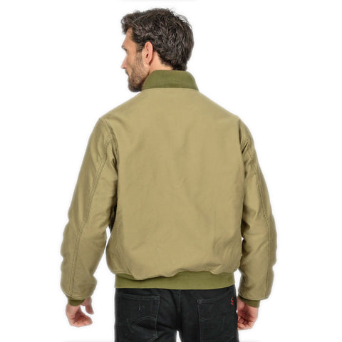 Iron Heart IHM-52-KHA 12oz Whipcord Tanker Jacket in Khaki wear by model back view available at Rugged Gentlemen Shoppe
