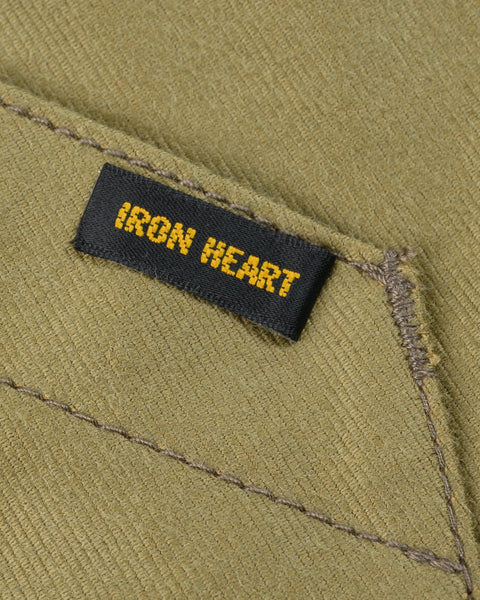 Iron Heart IHM-52-KHA 12oz Whipcord Tanker Jacket in Khaki close-up brand label view