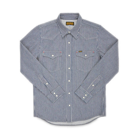 Iron Heart IHSH-07-IND hickory stripe western shirt front view in Rugged Gentlemen Shoppe Singapore