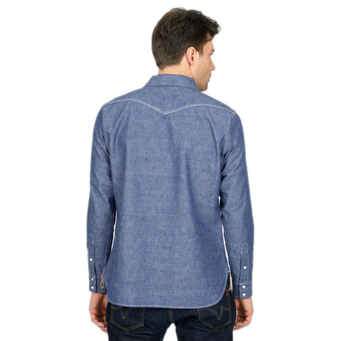 Iron Heart 10oz IHSH-13-BLU selvedge chambray western shirt available at Rugged Gentlemen Shoppe