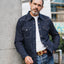 Model wearing Iron Heart IHSH-227-IND 12oz CPO Wabash Shirt outdoor lighting