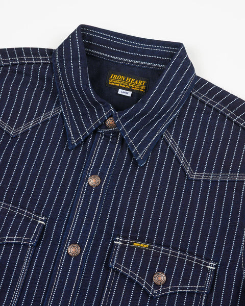 Iron Heart IHSH-227-IND 12oz CPO Wabash Shirt close-up collar view in Rugged Gentlemen Shoppe