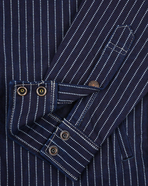 Iron Heart IHSH-227-IND 12oz CPO Wabash Shirt close-up sleeve view in Rugged Gentlemen Shoppe