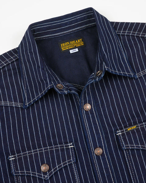 Iron Heart IHSH-227-IND 12oz CPO Wabash Shirt close-up collar view in Rugged Gentlemen Shoppe