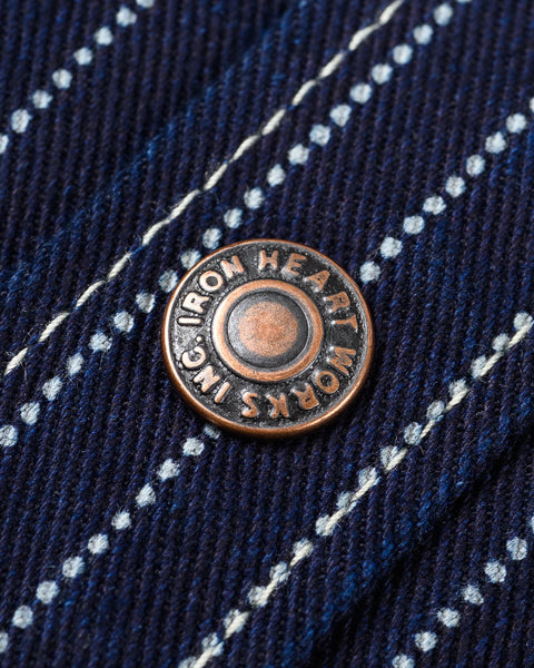 Iron Heart IHSH-227-IND 12oz CPO Wabash Shirt close-up copper button view in Rugged Gentlemen Shoppe