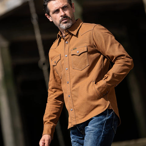 Iron Heart IHSH-422-BRN 17oz Cotton Duck CPO Shirt available at Rugged Gentlemen Shoppe Singapore
