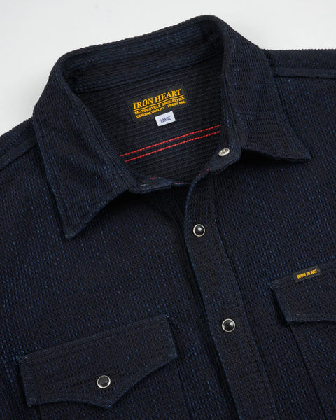 Iron Heart IHSH-437-IND Dobby Cloth CPO Shirt in indigo in 13.5oz selvedge denim jeans available at Rugged Gentlemen Shoppe