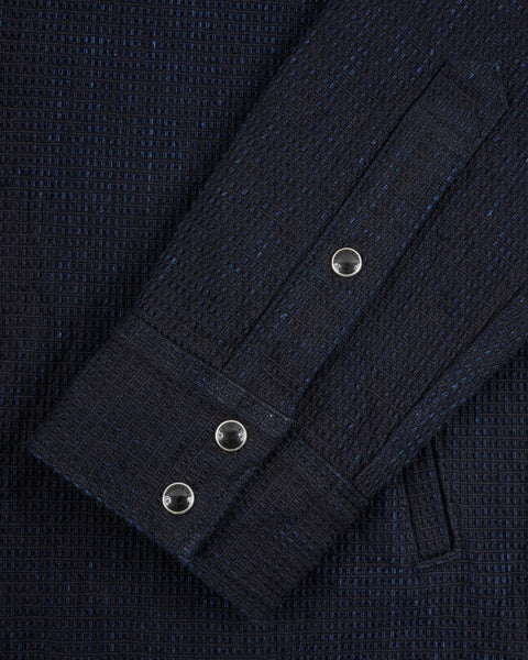Iron Heart IHSH-437-IND Dobby Cloth CPO Shirt in indigo in 13.5oz selvedge denim jeans available at Rugged Gentlemen Shoppe