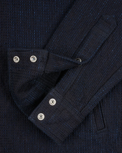 Iron Heart IHSH-437-IND Dobby Cloth CPO Shirt in indigo in 13.5oz selvedge denim jeans available at Rugged Gentlemen Shoppe