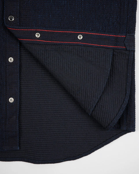 Iron Heart IHSH-437-IND Dobby Cloth CPO Shirt in indigo in 13.5oz selvedge denim jeans available at Rugged Gentlemen Shoppe