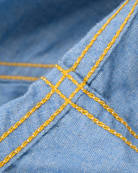 Iron Heart IHSH-447-SAX cotton linen open collar short sleeve shirt in sax blue in 5oz available at Rugged Gentlemen Shoppe