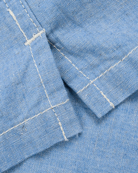 Iron Heart IHSH-447-SAX cotton linen open collar short sleeve shirt in sax blue in 5oz available at Rugged Gentlemen Shoppe