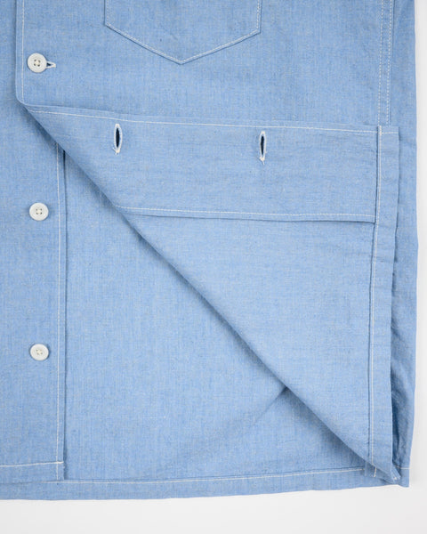 Iron Heart IHSH-447-SAX cotton linen open collar short sleeve shirt in sax blue in 5oz available at Rugged Gentlemen Shoppe