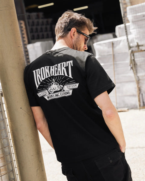 Iron Heart graphic t-shirt crafted from 7.5oz loopwheel cotton t-shirt in Japan