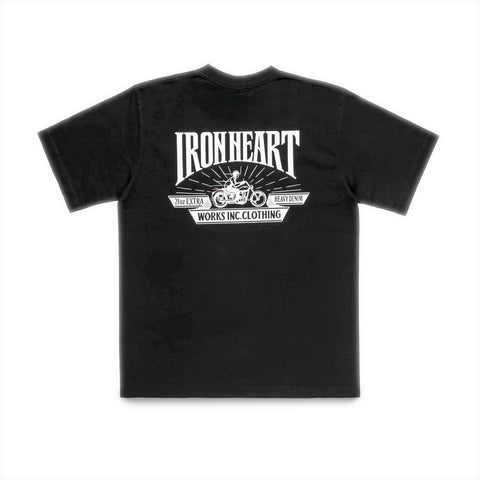 Back graphic detail on Iron Heart IHT-2601-BLK 7.5oz loopwheel t-shirt made in Japan