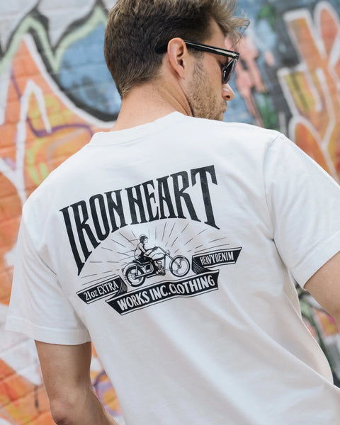 Iron Heart graphic t-shirt crafted from 7.5oz loopwheel cotton T-SHIRT in Japan
