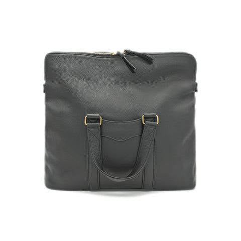 OGL 9981 tumbled full-grain leather fold-down zipper briefcase in black handmade in Singapore