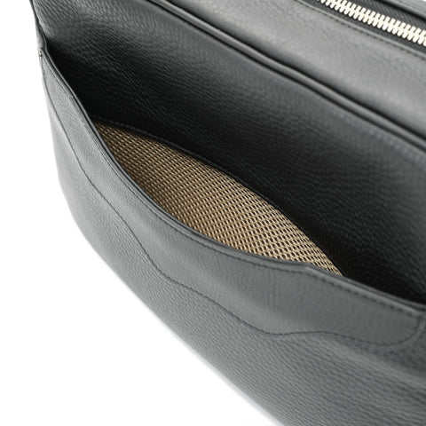 Handmade black full-grain leather handbag with timeless minimalist design