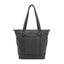 Handmade black leather tote bag with clean minimalist design for work and everyday carry