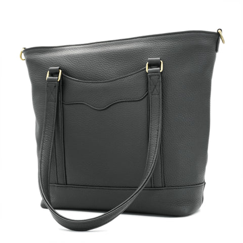 Premium full-grain leather tote bag showing structured silhouette and spacious design