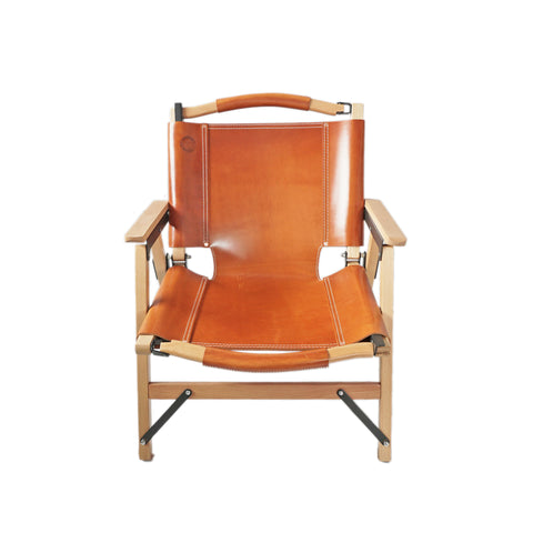 OGL Kermit wooden chair V2 in glazed leather, premium handcrafted folding chair wood frame glazed leather Kermit chair brown wooden folding chair outdoor lifestyle