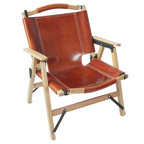 OGL Kermit wooden chair V2 in glazed leather, premium handcrafted folding chair wood frame glazed leather Kermit chair brown wooden folding chair outdoor lifestyle