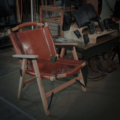 OGL Kermit wooden chair V2 in glazed leather, premium handcrafted folding chair wood frame glazed leather Kermit chair brown wooden folding chair outdoor lifestyle
