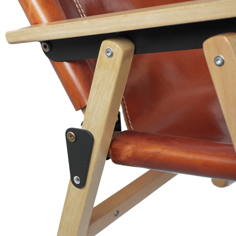 OGL Kermit wooden chair V2 in glazed leather, premium handcrafted folding chair wood frame glazed leather Kermit chair brown wooden folding chair outdoor lifestyle
