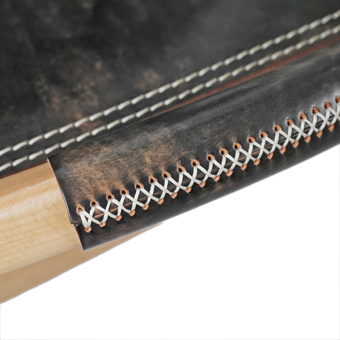 OGL Kermit wooden chair V3 in black tea core leather, patina leather folding chair wooden frame
tea core leather Kermit chair aging patina handcrafted camping chair