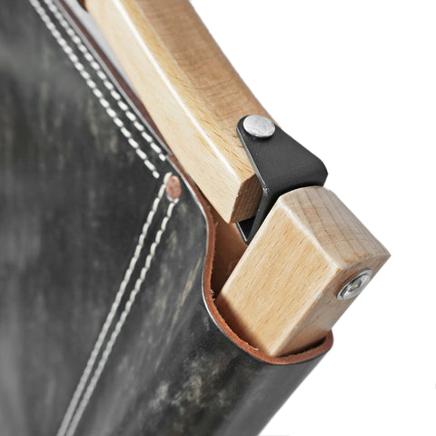 OGL Kermit wooden chair V3 in black tea core leather, patina leather folding chair wooden frame
tea core leather Kermit chair aging patina handcrafted camping chair