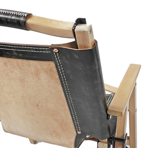 OGL Kermit wooden chair V3 in black tea core leather, patina leather folding chair wooden frame
tea core leather Kermit chair aging patina handcrafted camping chair